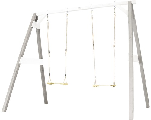 Portique en bois avec deux balançoires pour le jardin