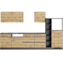 Bloc cuisine complète Held Möbel PISA 330 cm façade chêne sauvage mate, corps graphite variante réversible