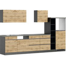 Bloc cuisine complète Held Möbel PISA 330 cm façade chêne sauvage mate, corps graphite variante réversible