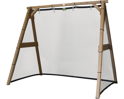 Cadre de balançoire en bois avec tissu blanc