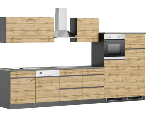 Cuisine moderne avec four intégré, hotte aspirante et lave-vaisselle