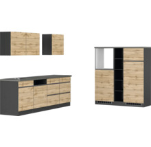 Bloc cuisine complète Held Möbel PISA 390 cm façade chêne sauvage mate, corps graphite variante réversible
