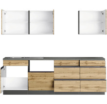 Bloc cuisine complète Held Möbel PISA 390 cm façade chêne sauvage mate, corps graphite variante réversible
