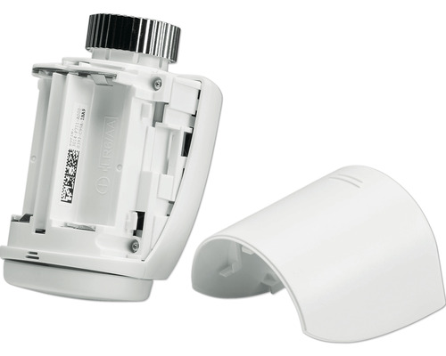 Thermostat avec compartiment à piles ouvert et couvercle retiré