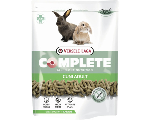 Nagerfutter VERSELE-LAGA Complete Cuni Adult 500g zu 100% extrudiertes, getreidefreies Futter für ausgewachsene Kaninchen im Frischebeutel