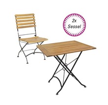 Gartentisch und Stuhl aus Holz und Metall, Klappmöbel