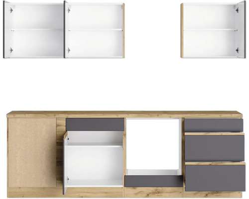 Ensemble de meubles avec des meubles bas, des tiroirs et des meubles hauts