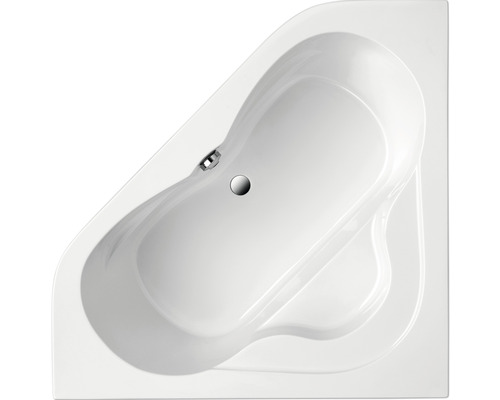 Vue de dessus d''une baignoire d''angle blanche avec drain