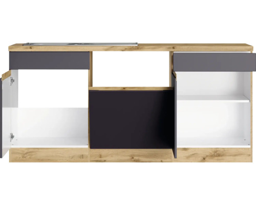 Meuble bas de cuisine avec compartiments ouverts et portes