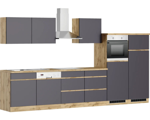 Cuisine complète avec éléments hauts, hotte aspirante, lave-vaisselle et four