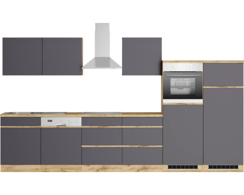 Cuisine moderne avec appareils électriques et façades grises