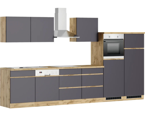 Cuisine complète avec éléments hauts, hotte aspirante, lave-vaisselle et four