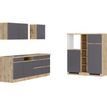 Bloc cuisine complète Held Möbel PISA 390 cm façade gris mate, corps chêne sauvage variante réversible