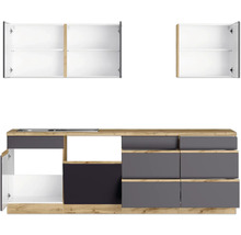 Bloc cuisine complète Held Möbel PISA 390 cm façade gris mate, corps chêne sauvage variante réversible