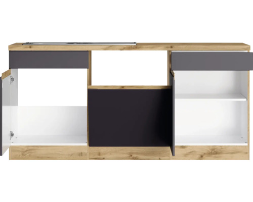 Cuisine équipée avec évier, tiroirs et compartiments de rangement