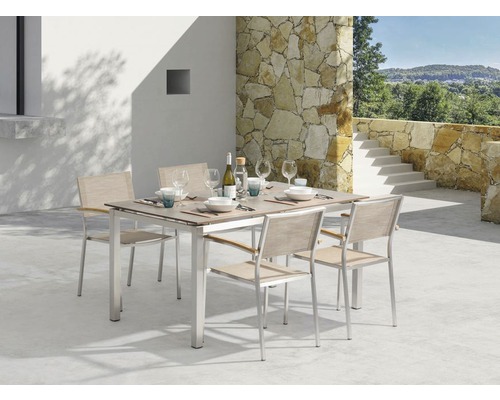 Ensemble de meubles de jardin Skye acier inoxydable 7 pièces beige empilable