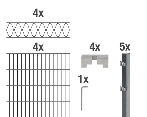 ALBERTS Kit de panneaux rigides double fil Eleganz 200 x 140 cm, 8 m anthracite Pièces détachées d''un kit de clôture : éléments de clôture, barreaux de remplissage, poteaux de clôture, supports de clôture, outils de montage
