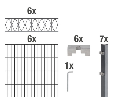 ALBERTS Kit de panneaux rigides double fil Eleganz 200 x 120 cm, 12 m anthracite Composants d''un système de clôture : six panneaux à double fil, six couvercles profilés, six équerres de raccordement de clôture, sept poteaux de clôture et une clé Allen
