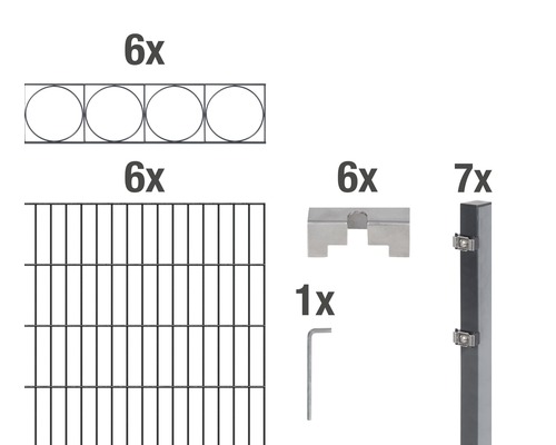 ALBERTS Kit de panneaux rigides double fil Oslo 200 x 160 cm, 12 m anthracite Composants d''un kit de clôture avec des éléments de clôture, des poteaux et du matériel de fixation