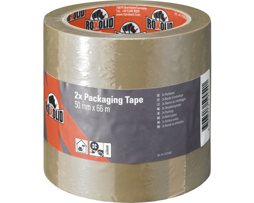 Set de ruban d'emballage ROXOLID marron 2x 50 mm x 66 m Double rouleau de ruban d''emballage 50 mm x 66 m