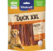 Vitakraft Pure Duck XXL Filets Hundesnack in recycelbarer Verpackung mit Golden Retriever