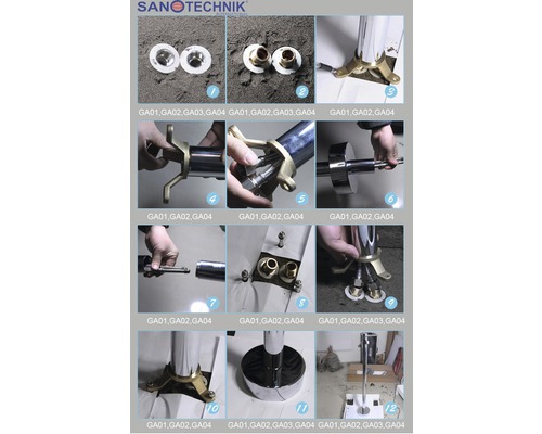 Instructions de montage pour une colonne de douche Sanotechnik en douze étapes