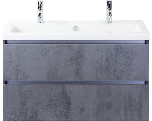 Ensemble de meubles de salle de bains Vogue 100 cm avec lavabo en céramique 2 trous pour robinetterie béton anthracite 81739941