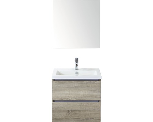 Ensemble de meubles de salle de bains Vogue 60 cm avec lavabo en céramique et armoire de toilette chêne gris
