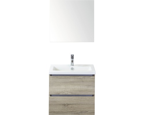Ensemble de meubles de salle de bains Vogue 60 cm avec lavabo en céramique et miroir chêne gris