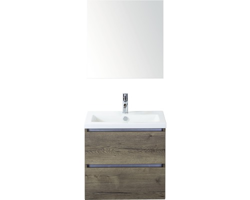Ensemble de meubles de salle de bains Vogue 60 cm avec lavabo en céramique et armoire de toilette Tabacco