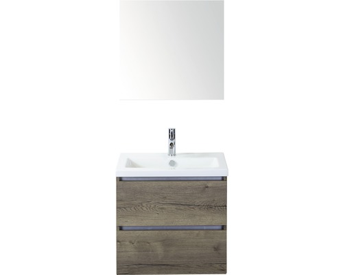 Ensemble de meubles de salle de bains Vogue 60 cm avec lavabo en céramique et miroir Tabacco