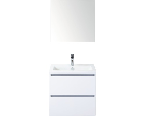 Ensemble de meubles de salle de bains Vogue 60 cm avec lavabo en céramique et miroir blanc à haute brillance