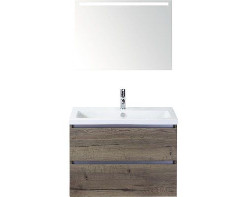 Ensemble de meubles de salle de bains Vogue 80 cm avec lavabo en céramique et miroir avec éclairage LED Tabacco