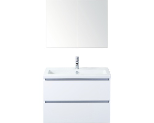 Badmöbel-Set Vogue 80 cm mit Keramikwaschtisch und Spiegelschrank weiss hochglanz