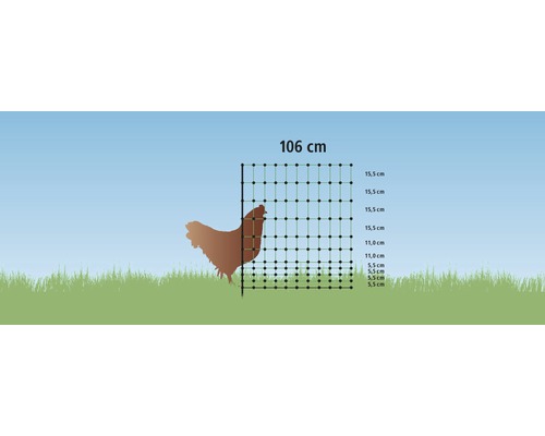 Hühnerzaun Doppelspitze ohne Strom 5000 x 106 cm grün