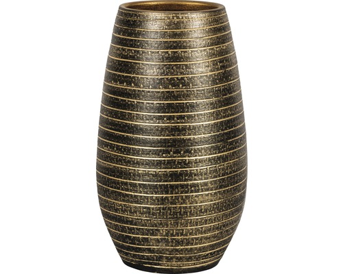 Pflanzvase innen Passion for Pottery Solano Ton Ø 22 cm H 40 cm schwarz/gold Dekorative Vase mit horizontalem Linienmuster