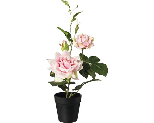 Plante artificielle rosier buisson en pot h 40 cm rose