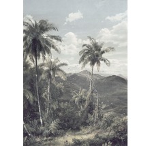 Tapete mit tropischer Landschaft, Palmen und Bergen