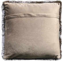Coussin carré avec bordure en fourrure et poche