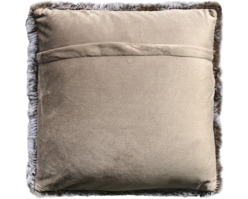 Coussin carré avec bordure en fourrure et poche