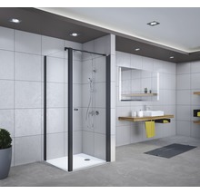 Cabine de douche avec cadre noir dans une salle de bain moderne