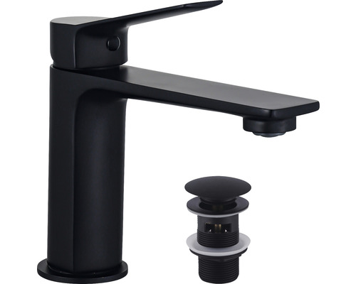 Robinet de lavabo noir avec garniture de vidage