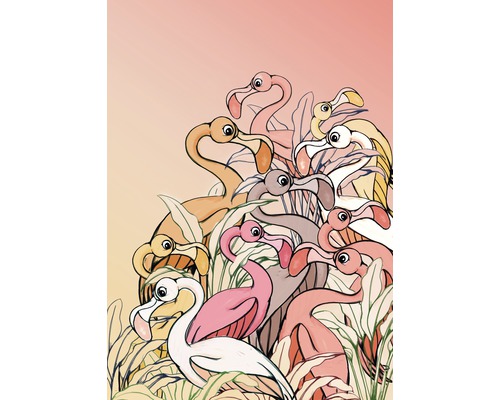 Papier peint panoramique intissé DX4-012 Disney Edition 4 Flamingos and Lillys 4 pces 200 x 280 cm