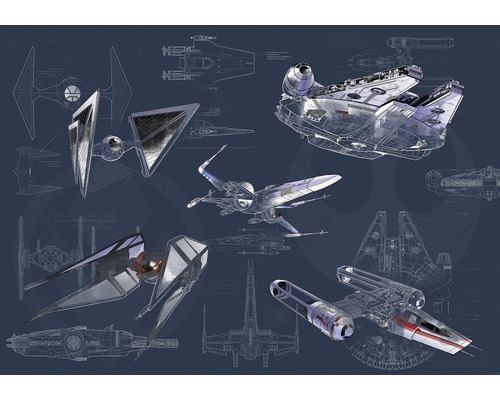 Papier peint panoramique intissé DX8-077 Disney Edition 4 Star Wars Blueprint Dark 8 pces 400 x 280 cm