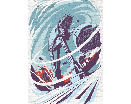 Papier peint photo intissé Star Wars Classic Concrete Hot 4 pces 200x280 cm Illustration d''un AT-AT Star Wars sur un mur de briques