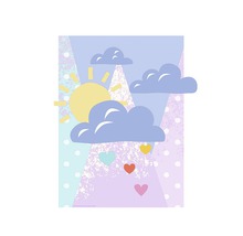 Illustration avec soleil, nuages et cœurs