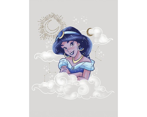 Illustration de Jasmine du film Aladdin, entourée de nuages et de lunes