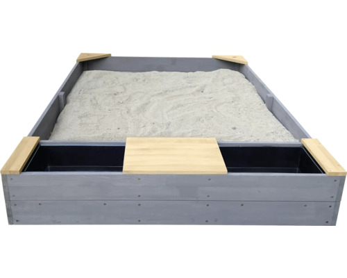 Bac à sable en bois avec remplissage de sable et coquilles d''eau