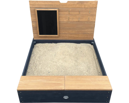 Bac à sable en bois avec tableau noir et crochets