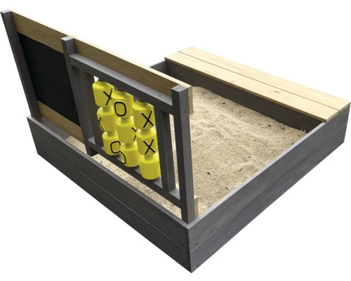 Bac à sable avec plateau de jeu et banc en bois